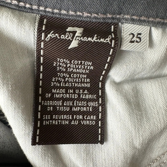 7 For All Mankind The Skinny Black Gray Distressed Jeans Side Zipper Leg Size 25 - Picture 6 of 8